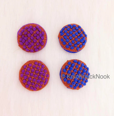 Purple / Blue And Brown Embroidered Buttons